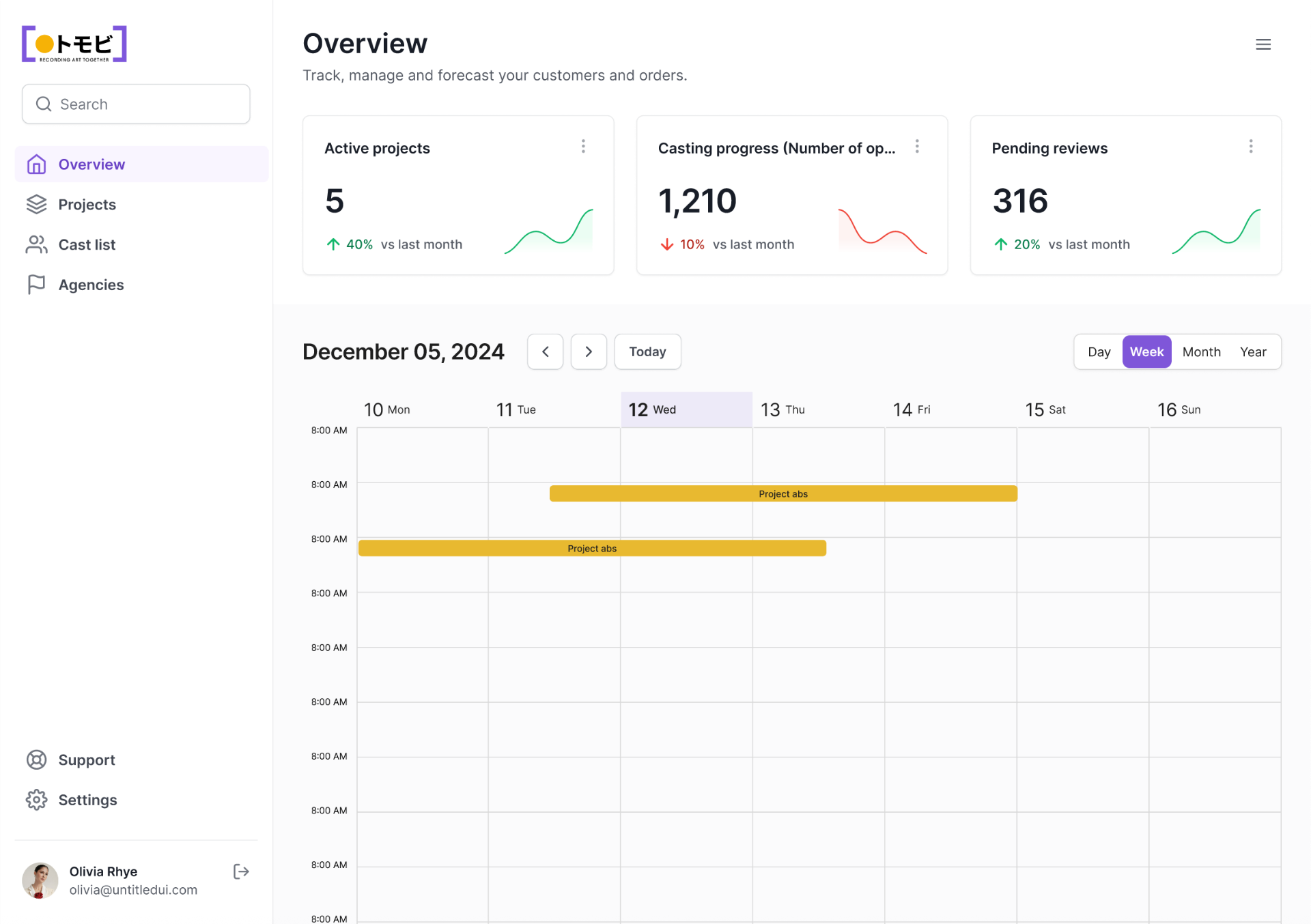 Project Management interface preview