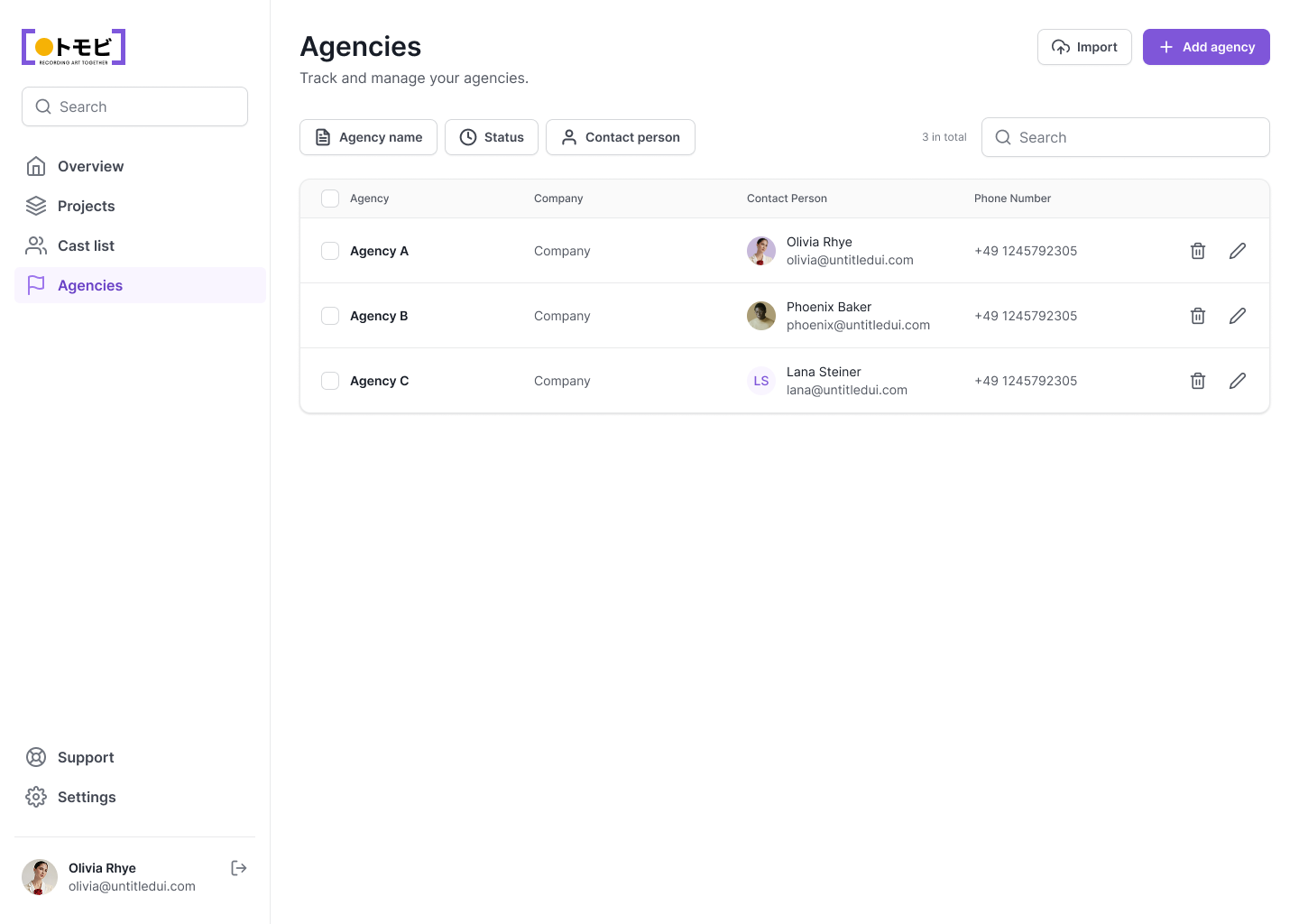 Agency Management Interface